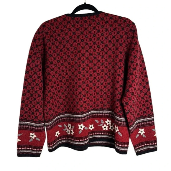 Woolrich Thick Knit Wool Ruby Cardigan Fair Isle Size Large Silver Clasp - Picture 7 of 7